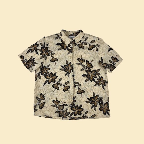 Vintage Alfred Dunner 90s blouse, size 14 beige floral blouse 1990s button down - Picture 1 of 9